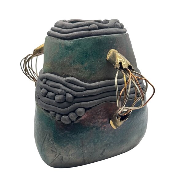 OOAK Raku Pottery Brass Art Vase Belly Dancer Series by Martha Prentiss 10"x8.5" - Picture 1 of 7